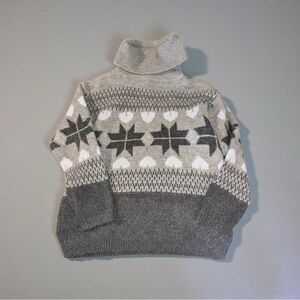 Pink Lily Gray Patterned Turtleneck Sweater